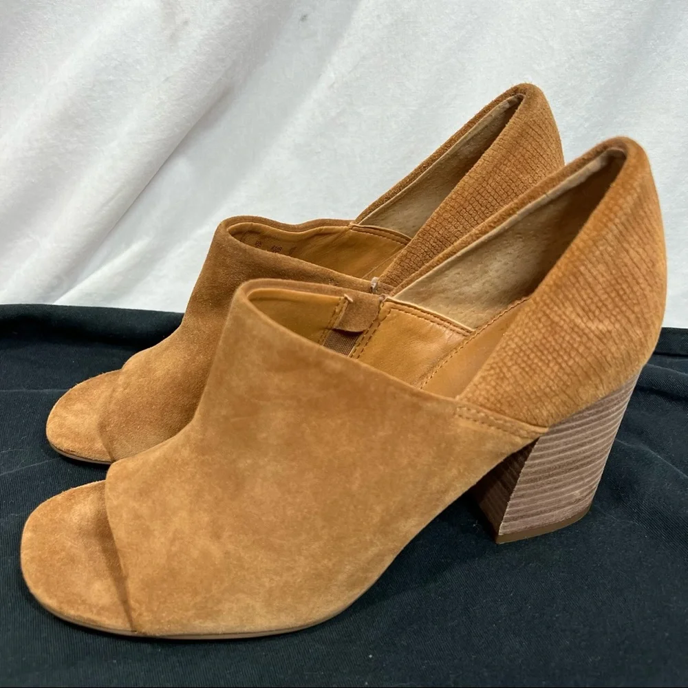 Anthropologie Franco Sarto Ellison Leather Suede Mules Shooties Block Heels - Picture 2 of 11